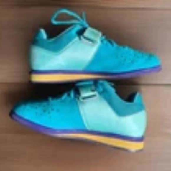 Adidas Powerlift Weightlifting Shoes Mens Sz 8.5  turquoise/yellow/purple - Picture 3 of 8
